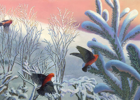 Winter Melody Black Ornate Wood Framed Art Print with Double Matting by Wang, John