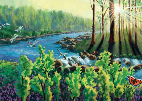 Spring Melody White Modern Wood Framed Art Print with Double Matting by Wang, John