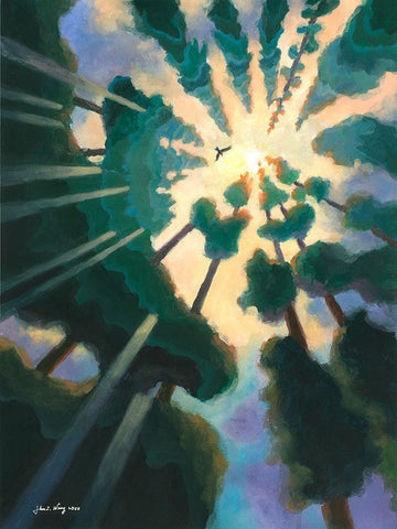 Fantasia of Summer White Modern Wood Framed Art Print with Double Matting by Wang, John