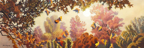 Fall Melody Black Ornate Wood Framed Art Print with Double Matting by Wang, John