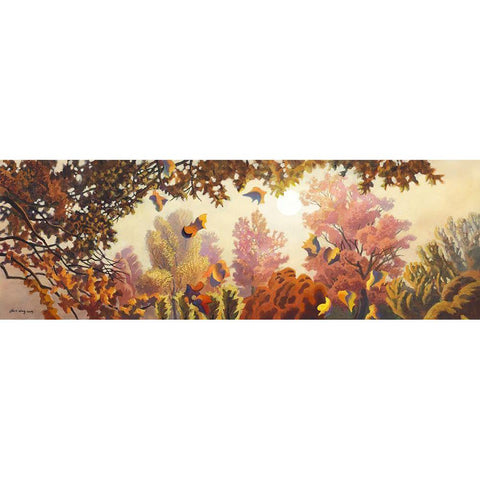 Fall Melody Black Modern Wood Framed Art Print by Wang, John