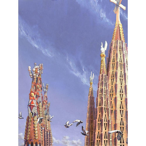 Sagrada Familia Towers II White Modern Wood Framed Art Print by Wang, John