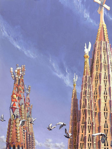 Sagrada Familia Towers II Black Ornate Wood Framed Art Print with Double Matting by Wang, John