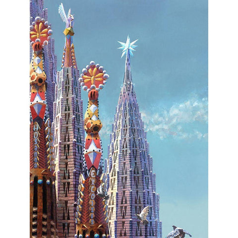 Sagrada Familia Towers III White Modern Wood Framed Art Print by Wang, John