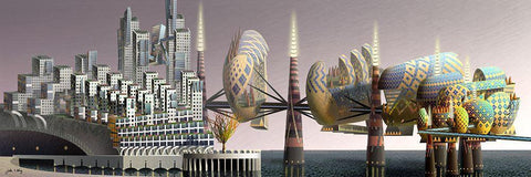 Fantatown White Modern Wood Framed Art Print with Double Matting by Wang, John