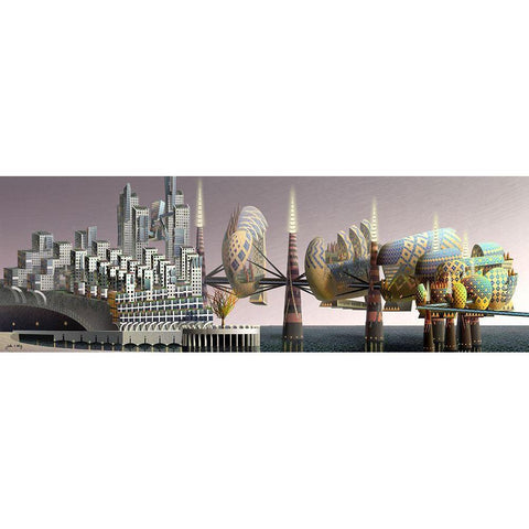 Fantatown Black Modern Wood Framed Art Print with Double Matting by Wang, John