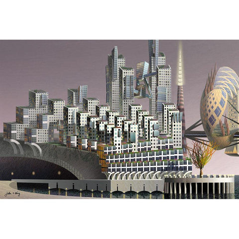 Fantatown II White Modern Wood Framed Art Print by Wang, John