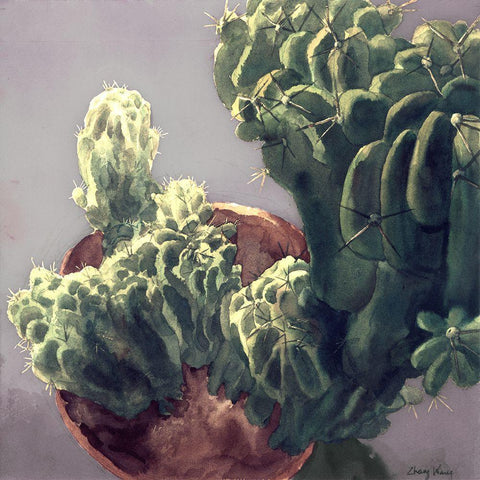 Cactus White Modern Wood Framed Art Print by Wang, John