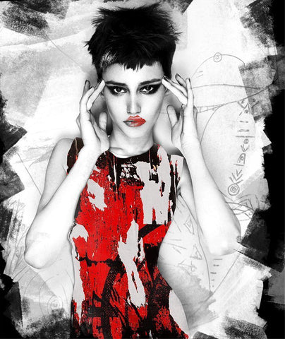 Red Dress I Black Ornate Wood Framed Art Print with Double Matting by Smith, Karen