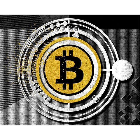 Bitcoin Glitterball White Modern Wood Framed Art Print by Smith, Karen