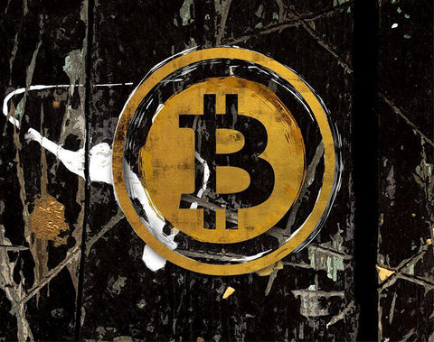 Bitcoin Splash White Modern Wood Framed Art Print with Double Matting by Smith, Karen