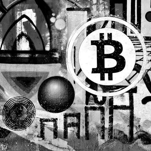 Bitcoin Trio Black Modern Wood Framed Art Print with Double Matting by Smith, Karen