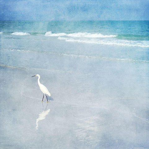 Coastal Beach Watercolor  Landscape Egret Sea Bird I Gold Ornate Wood Framed Art Print with Double Matting by Zalewski, Christine