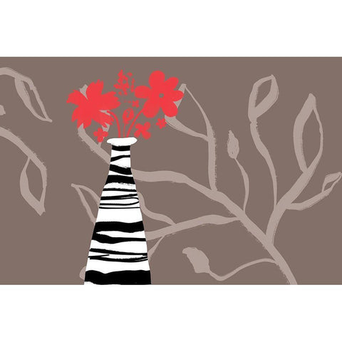 Tall Vase Red Blooms Black Modern Wood Framed Art Print by Naskrent, Delores