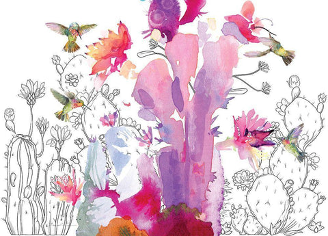 Desert Hummingbirds I White Modern Wood Framed Art Print with Double Matting by Evalia Designs