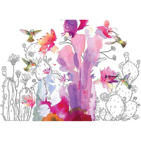 Desert Hummingbirds I Black Modern Wood Framed Art Print by Evalia Designs