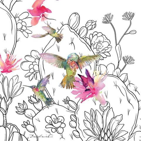 Desert Hummingbirds II Black Modern Wood Framed Art Print by Evalia Designs