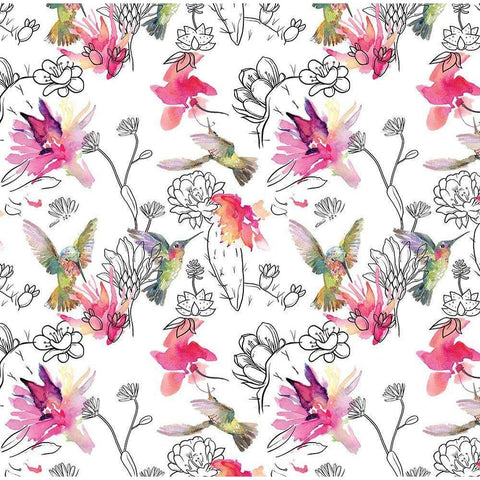 Desert Hummingbirds III White Modern Wood Framed Art Print by Evalia Designs