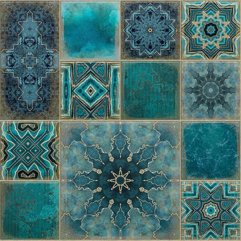 Faded Luxury Teal Tiles Black Modern Wood Framed Art Print by Haase, Andrea