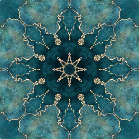 Gold Teal Tile I Black Ornate Wood Framed Art Print with Double Matting by Haase, Andrea