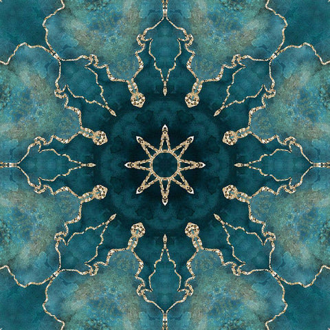 Gold Teal Tile I Black Modern Wood Framed Art Print by Haase, Andrea