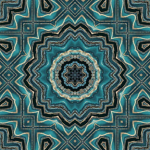 Gold Teal Tile III Black Modern Wood Framed Art Print with Double Matting by Haase, Andrea