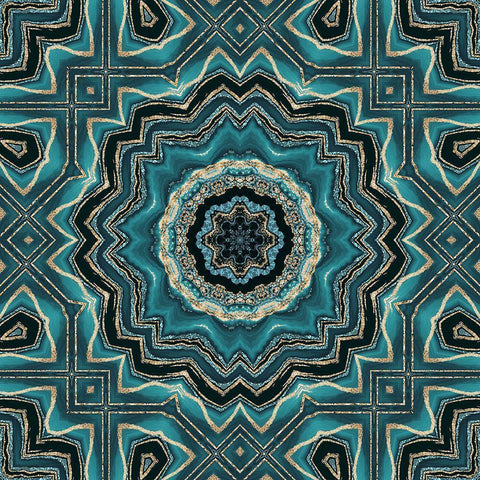 Gold Teal Tile III Black Ornate Wood Framed Art Print with Double Matting by Haase, Andrea