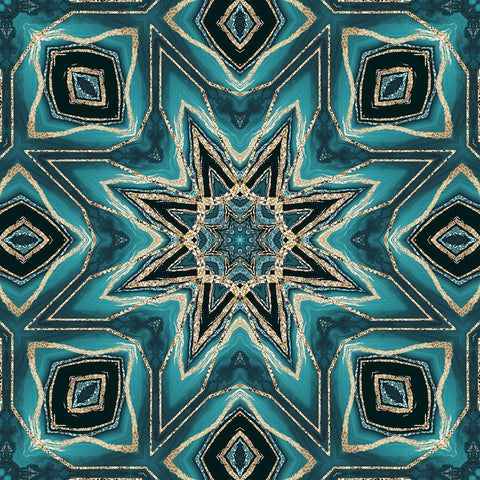 Gold Teal Tile IV White Modern Wood Framed Art Print with Double Matting by Haase, Andrea