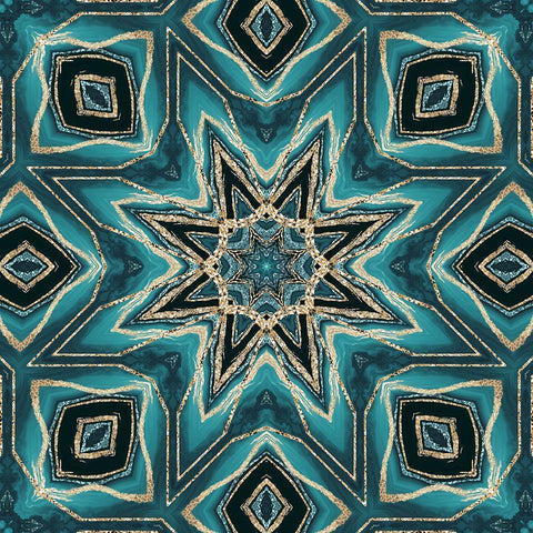 Gold Teal Tile IV Gold Ornate Wood Framed Art Print with Double Matting by Haase, Andrea