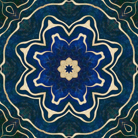 Gold Blue Tile White Modern Wood Framed Art Print with Double Matting by Haase, Andrea