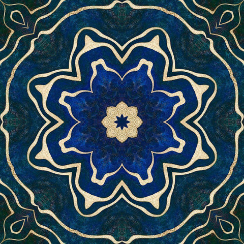 Gold Blue Tile White Modern Wood Framed Art Print by Haase, Andrea