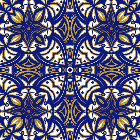 Gold Blue Vintage Tile I Black Ornate Wood Framed Art Print with Double Matting by Haase, Andrea