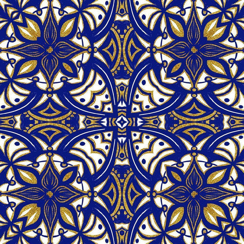 Gold Blue Vintage Tile I Black Modern Wood Framed Art Print by Haase, Andrea