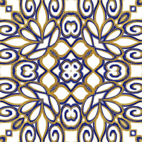 Gold Blue Vintage Tile II White Modern Wood Framed Art Print with Double Matting by Haase, Andrea