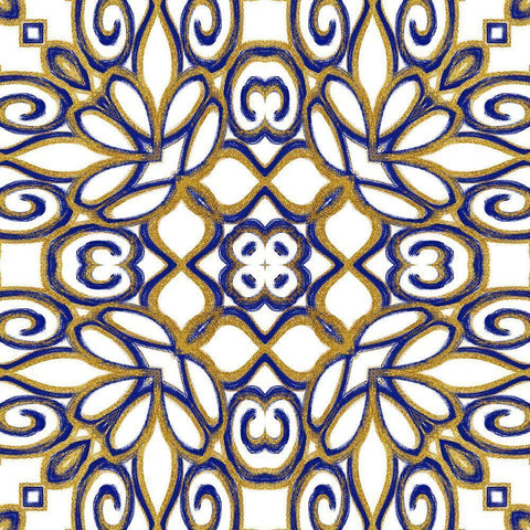 Gold Blue Vintage Tile II Gold Ornate Wood Framed Art Print with Double Matting by Haase, Andrea