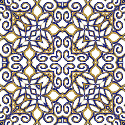 Gold Blue Vintage Tile III Black Ornate Wood Framed Art Print with Double Matting by Haase, Andrea