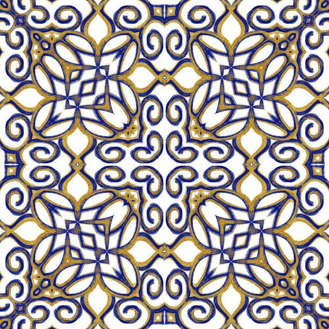 Gold Blue Vintage Tile III White Modern Wood Framed Art Print by Haase, Andrea