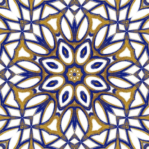 Gold Blue Vintage Tile IV White Modern Wood Framed Art Print with Double Matting by Haase, Andrea