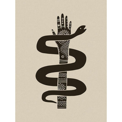 Hand Snake Tribal Block Print Black Modern Wood Framed Art Print by Haase, Andrea