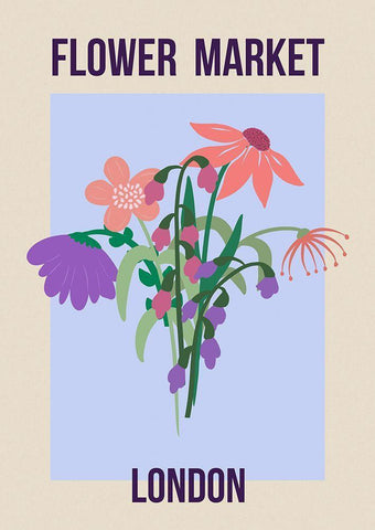 Flower Market London White Modern Wood Framed Art Print with Double Matting by Haase, Andrea