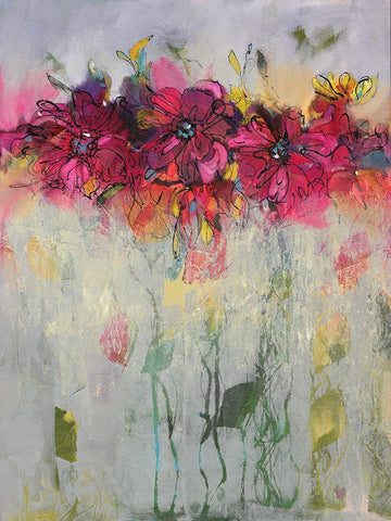 Misty Flowers I Black Ornate Wood Framed Art Print with Double Matting by Eaton, Winnie