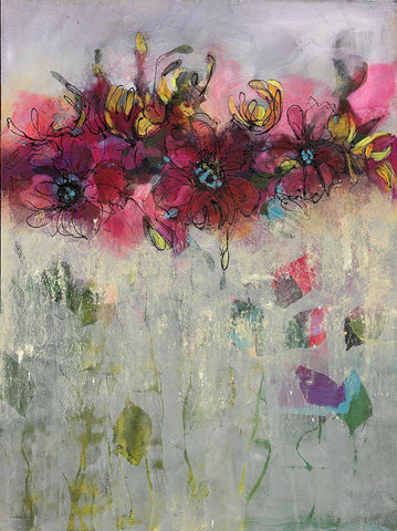 Misty Flowers II White Modern Wood Framed Art Print with Double Matting by Eaton, Winnie