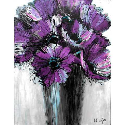 Purple Poppies Black Modern Wood Framed Art Print with Double Matting by Eaton, Winnie