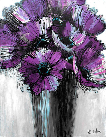 Purple Poppies Black Ornate Wood Framed Art Print with Double Matting by Eaton, Winnie