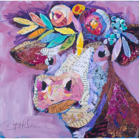 Purple Cow Black Modern Wood Framed Art Print with Double Matting by St Hilaire, Elizabeth