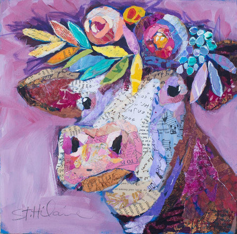 Purple Cow White Modern Wood Framed Art Print with Double Matting by St Hilaire, Elizabeth