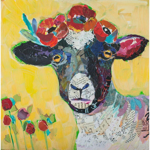 Floral Sheep White Modern Wood Framed Art Print by St Hilaire, Elizabeth