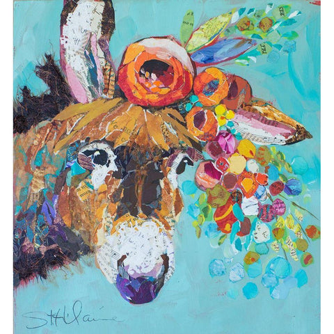 Floral Donkey Black Modern Wood Framed Art Print with Double Matting by St Hilaire, Elizabeth