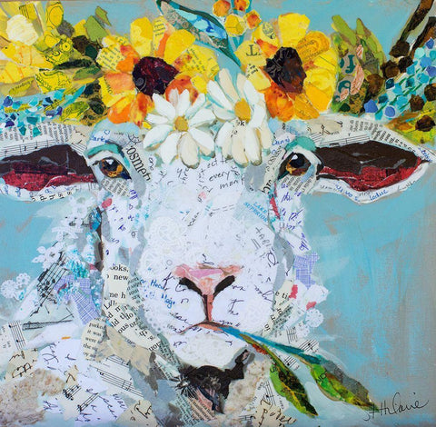 Floral Sheep II White Modern Wood Framed Art Print with Double Matting by St Hilaire, Elizabeth