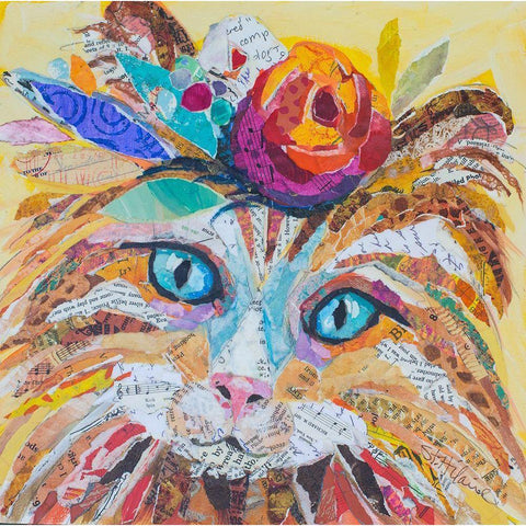 Floral Cat II White Modern Wood Framed Art Print by St Hilaire, Elizabeth